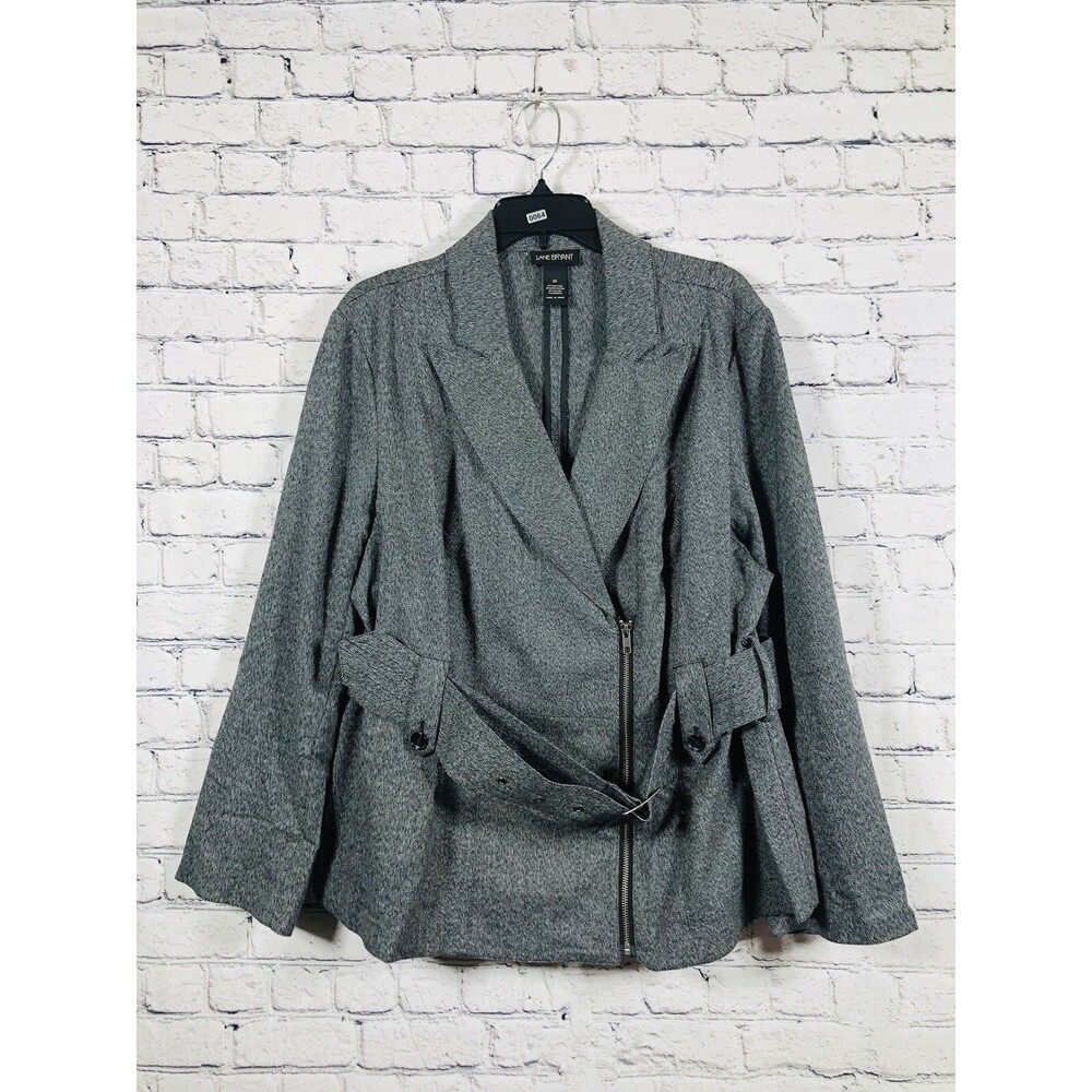 Lane Bryant Women’s Gray Black Long Sleeve Belted Zip Blazer Jacket Size 20